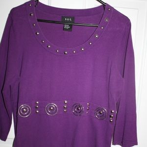 Purple 3/4 length sleeve knit sweater